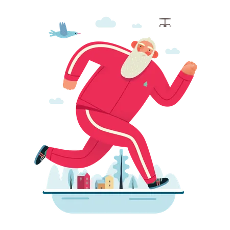 Father Christmas jogging in park Illustration