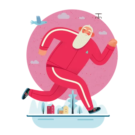 Father Christmas jogging in park  Illustration