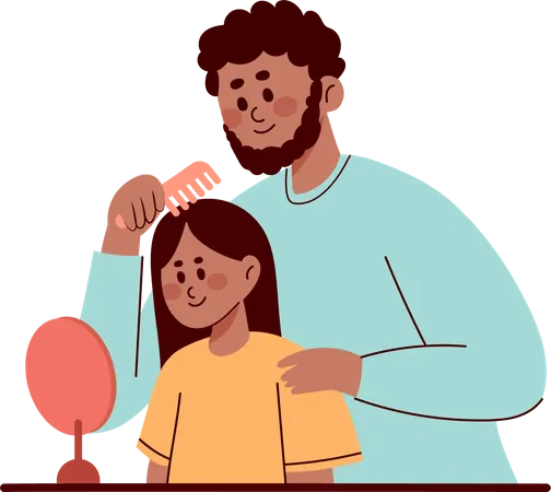 Father comb the daughter's hair  Illustration