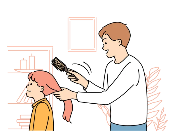 Father combing daughter hairs  Illustration