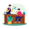 father cooking with son illustration