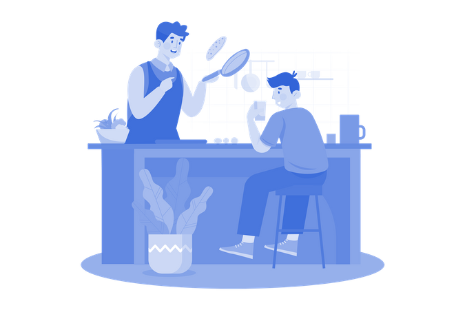 Father cooking with son in the kitchen  Illustration