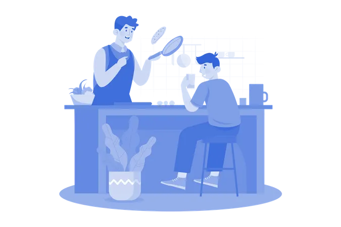 Father cooking with son in the kitchen  Illustration