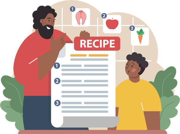 Father cooks from recipe  Illustration