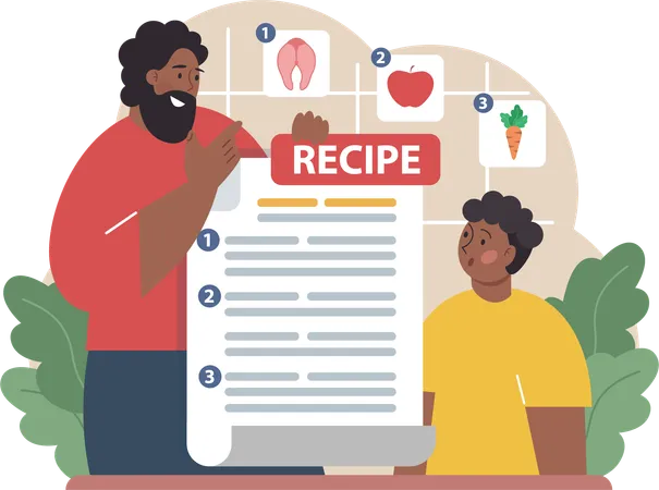 Father cooks from recipe  Illustration