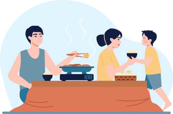 Father cooks meat for dinner  Illustration