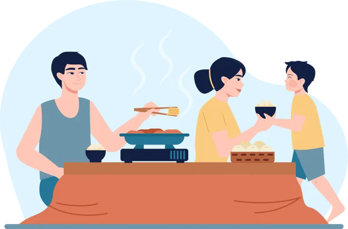 Father cooks meat for dinner  Illustration