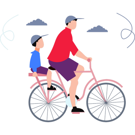 Father Cycling With Child  イラスト