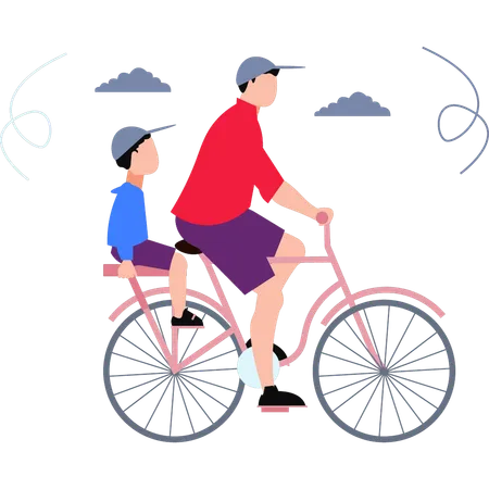 The Boy Is Cycling With A Child Illustration