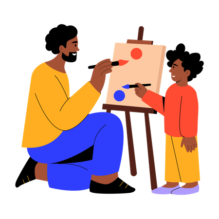 Father doing painting with son  Illustration