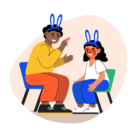 Father doing skin painting on face of daughter  Illustration