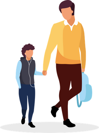 Father dropping his son to school  Illustration