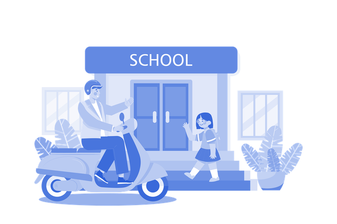 Father Dropping Off Daughter At School  Illustration