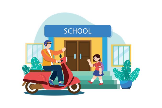 Father dropping off daughter at school  Illustration
