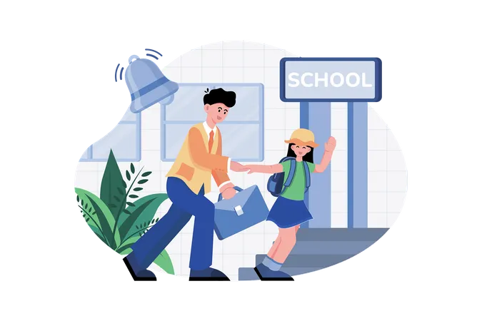 Father Dropping Off Daughter At School  Illustration