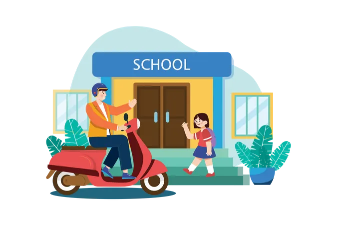 Father dropping off daughter at school  Illustration