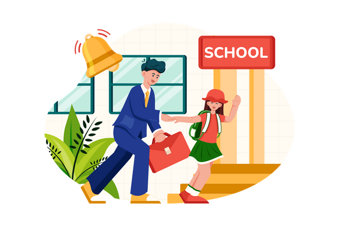 Father dropping off daughter at school  Illustration