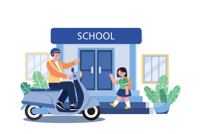 Father dropping off daughter at school  Illustration