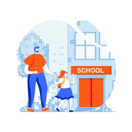 Father dropping off daughter to school Illustration