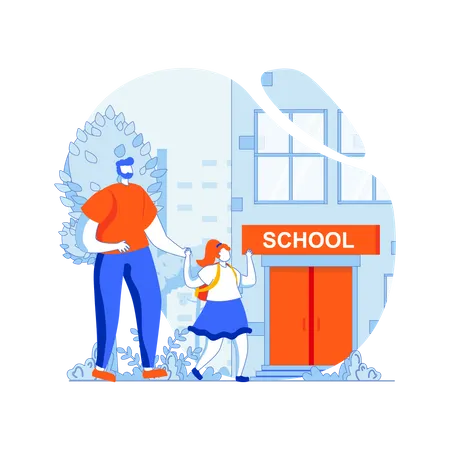 Father dropping off daughter to school  Illustration