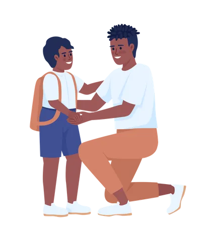 Father encouraging child to go to school  Illustration