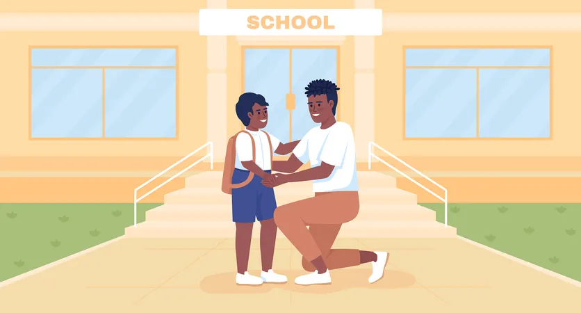 Father encouraging child to go to school  Illustration