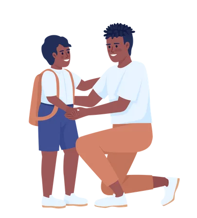 Father Encouraging Child To Go To School Semi Flat Color Vector Characters Editable Figures Full Body People On White Simple Cartoon Style Illustration For Web Graphic Design And Animation Illustration