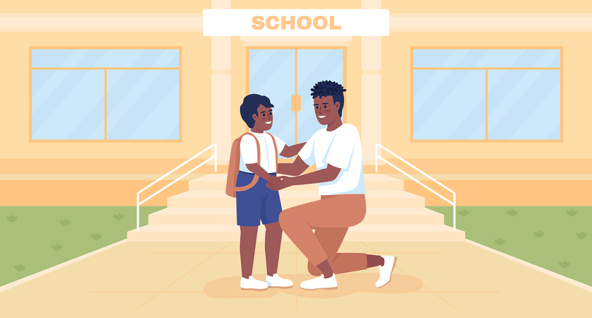 Father encouraging child to go to school Illustration