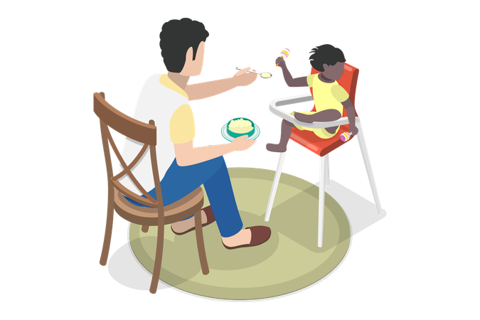 Father Engaged In Raising Child  Illustration