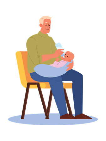 Father feeding boy with milk bottle  Illustration
