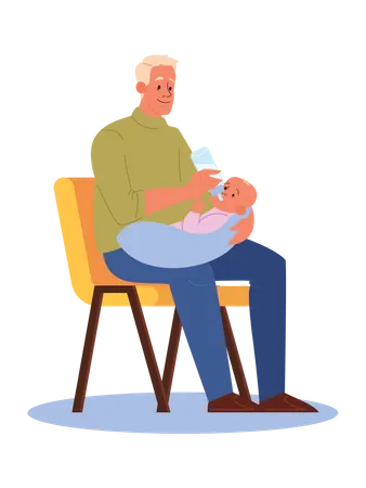 Father feeding boy with milk bottle  Illustration