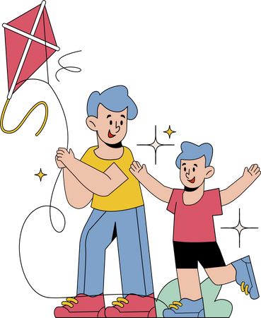 Father flying Kite with son Illustration