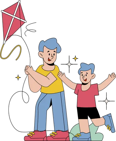 Father flying Kite with son Illustration