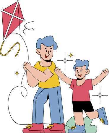 Father flying Kite with son  Illustration