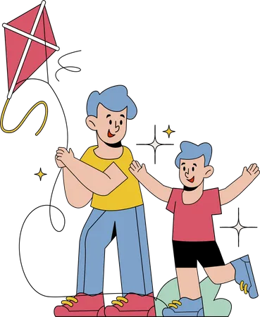 Father flying Kite with son  Illustration