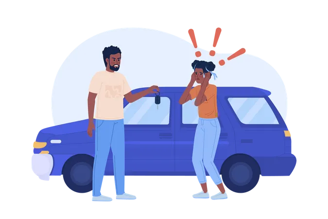 Father forcing teenage daughter to driving car Illustration