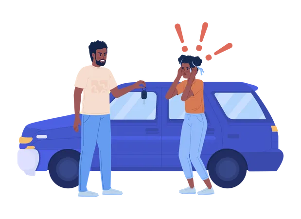 Father forcing teenage daughter to driving car Illustration