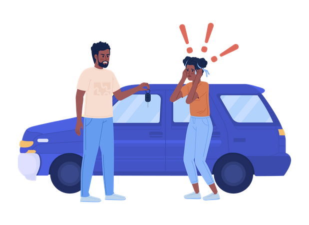 Father forcing teenage daughter to driving car  Illustration