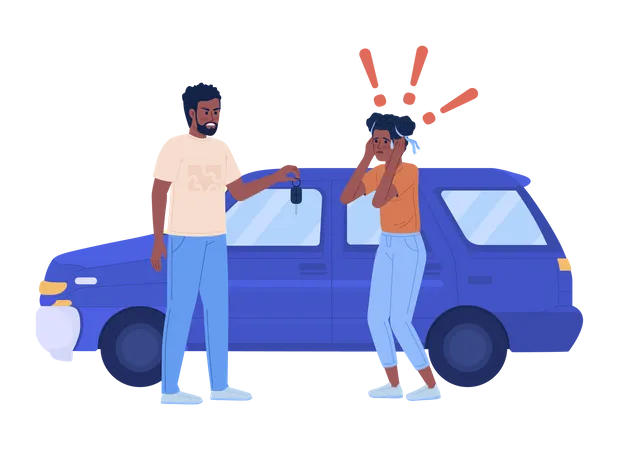 Father forcing teenage daughter to driving car  Illustration