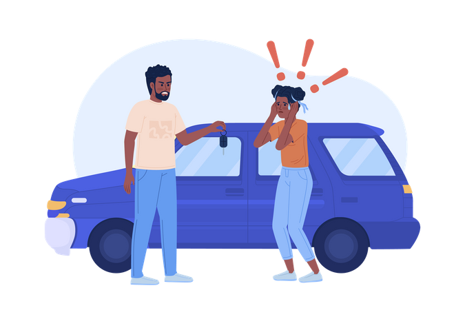 Father forcing teenage daughter to driving car  Illustration