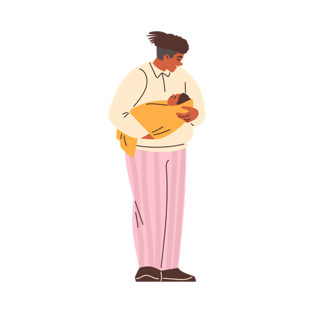 Father gently rocking baby while holding him in his arms  Illustration