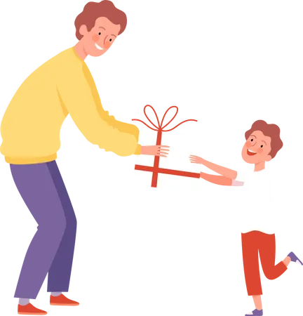 Father giving gift to son Illustration