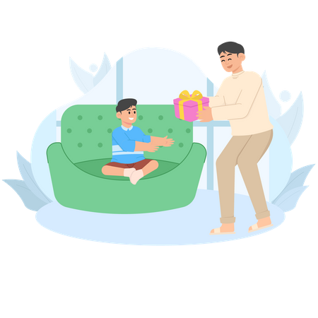 Father Gives Gifts To Son  Illustration