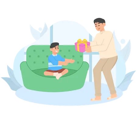 Father Gives Gifts To Son  Illustration