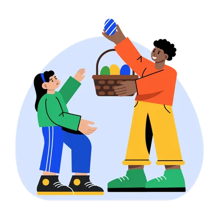 Father giving easter gift to child  Illustration