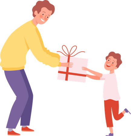Father giving gift to son Illustration