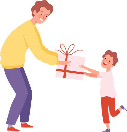 Father giving gift to son  Illustration