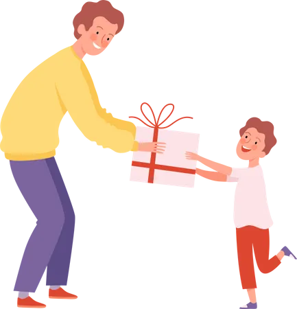 Father giving gift to son  Illustration