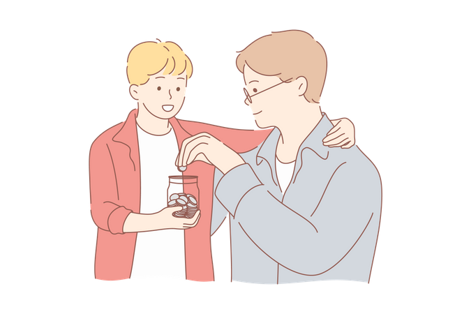 Father giving money in money box  Illustration