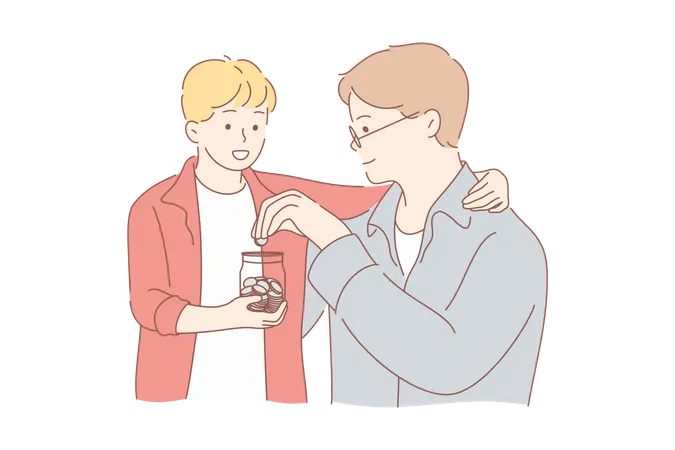 Father giving money in money box  Illustration